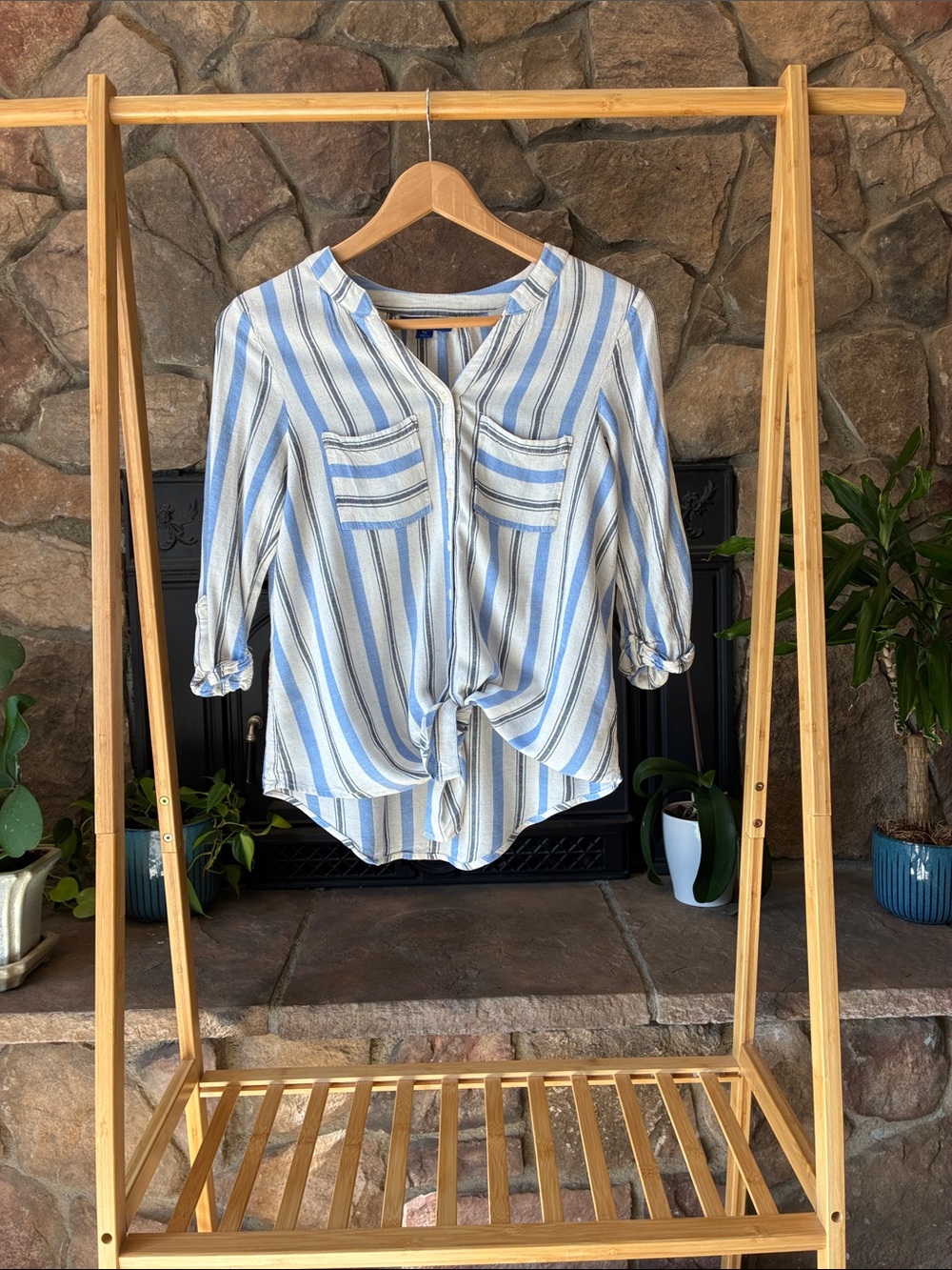 Apt. 9  Striped Button-Front Tie Hem Shirt